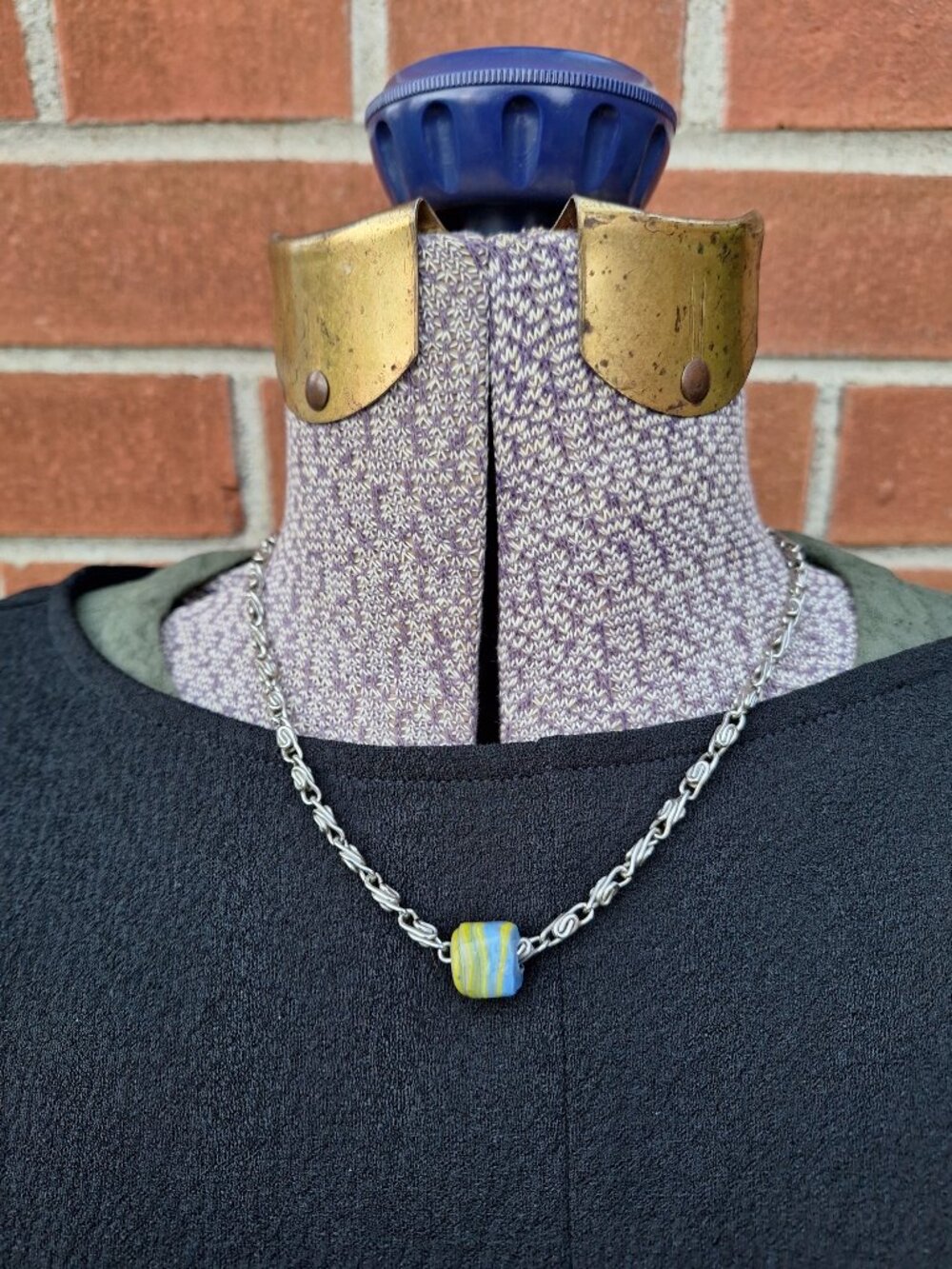 New Artisinal Glass Bead with Vintage Chain Necklace